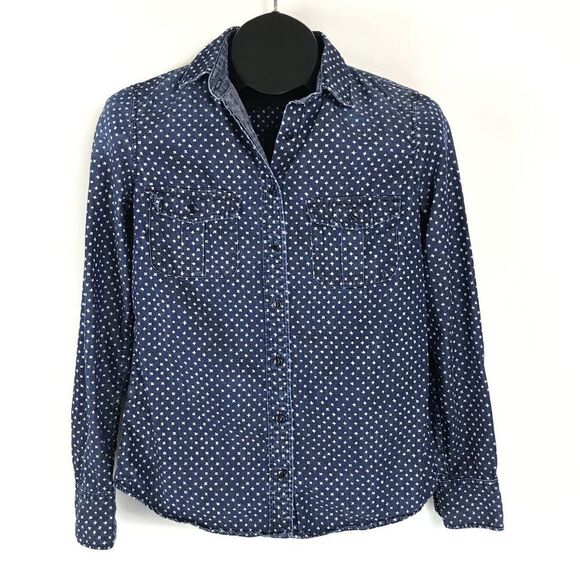 J. Crew Keeper Chambray Shirt Women's Size 0 Star Dot 100% Cotton Casual - Picture 1 of 12